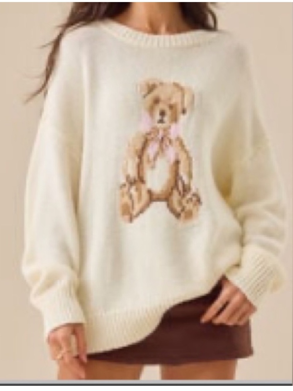 Altar'd State Cream Teddy Bear Crewneck Sweater
